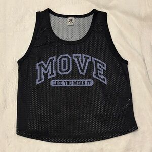 ZUMBA: Black Mesh Tank Top with Lavender “Move like you mean it”
